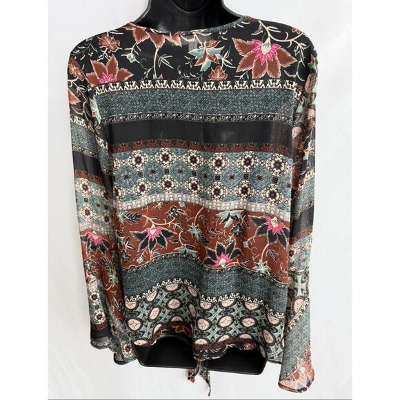 Penelope Boho Bell Sleeve Sheer Top Cover Size M Earthy Bohemian Floral - Picture 5 of 9